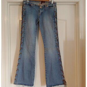 Bongo Vintage Y2K Lace-Up Flare Jeans with Suede Cord Stretch 5